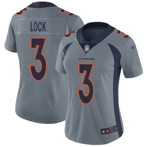 Denver Broncos Limited Women Silver Drew Lock Jersey 3 Inverted Legend NFL Football Nike